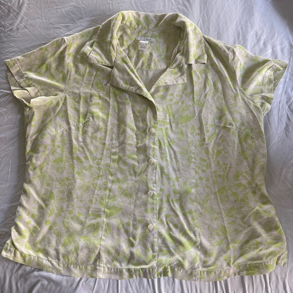 Elegant Light Green Floral Button Down Shirt